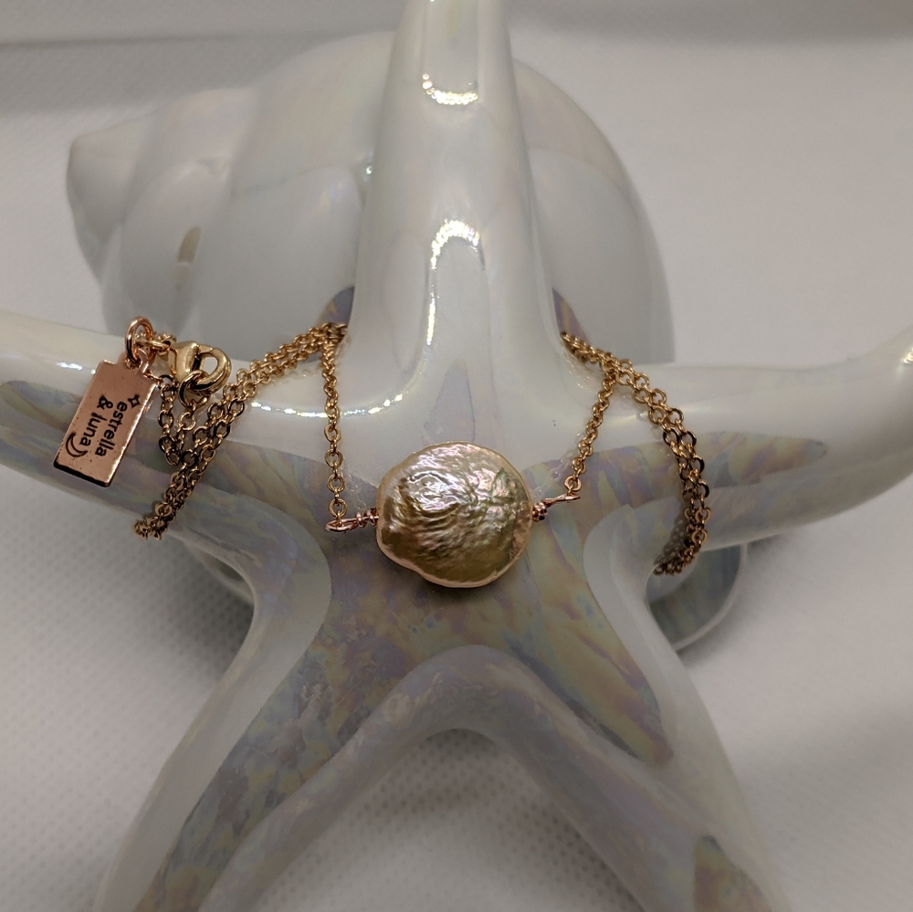 Rose Gold Genuine Pearl Necklace in 14K Gold